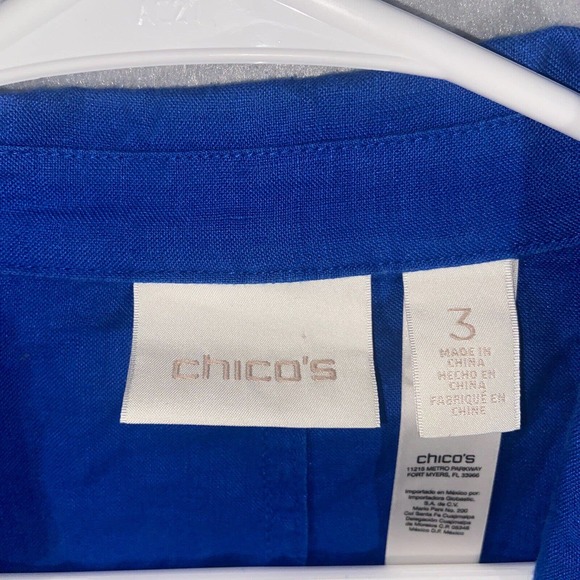 Chicos Travelers Cardigan Womens 3 Blue Long Sleeve Collared Neck Linen Casual - Picture 3 of 14